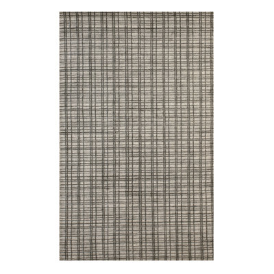 Tapis géométrique contemporain en soie et bambou à motif ocre fait à la main de 5 pi x 8 pi Southwell