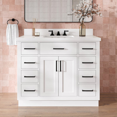 Tidworth 42'' Solid Wood Single Bathroom Vanity with 1.5'' White Quartz Top