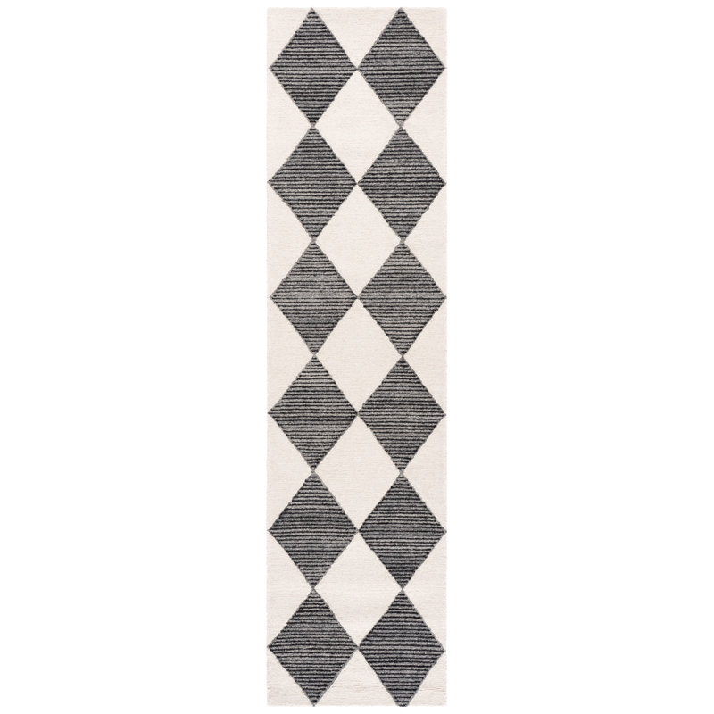 Ebony Hand Tufted Wool; Cotton Geometric Indoor Rug, Runner 2'3" x 9'