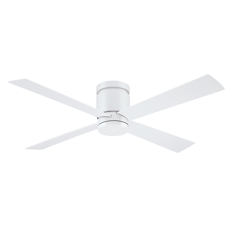 Kwartet 52 inch Indoor/Outdoor Flush Mount Ceiling Fan with LED CCT Select Light Kit and Remote Control - Matte White with Matte White blades