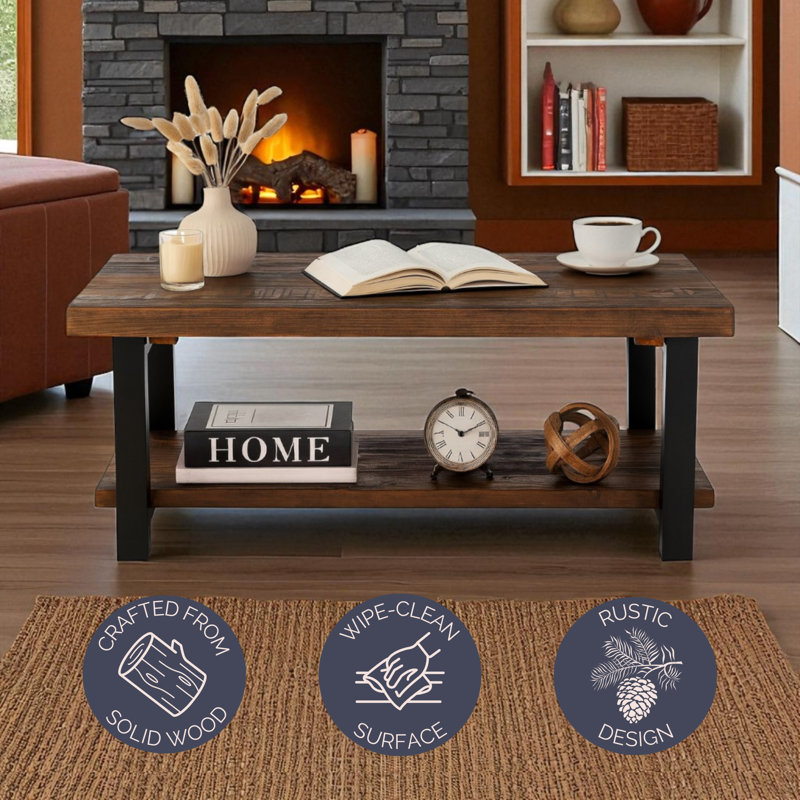 Pomona 42" Solid Wood Coffee Table, Natural, Natural