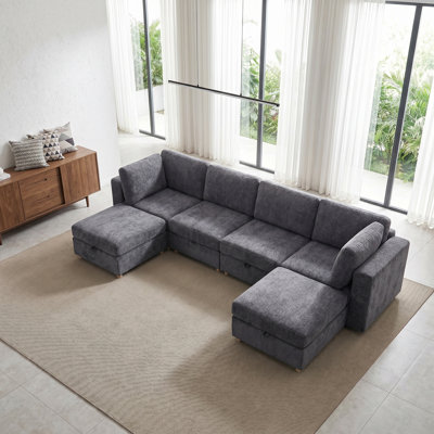 Canapé modulaire modulaire, canapé convertible avec rangement, ensemble de canapés en tissu pliant multifonctionnel, canapé 6 places (gris)