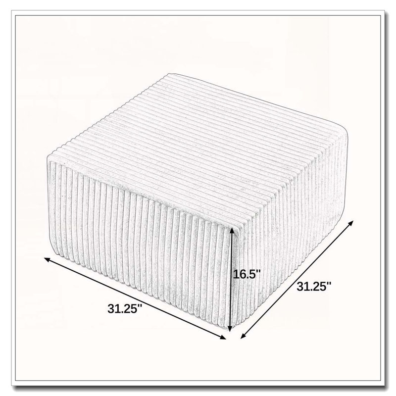 Cube modulaire rayé en velours côtelé, Rembourrage en mousse beige