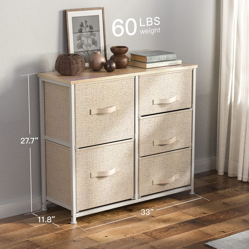 Solvejg Metal 83.8cm W 5 - Drawer Chest of Drawers, Beige