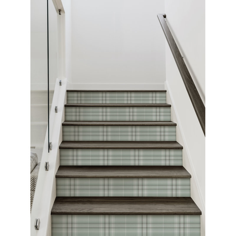 Élévateur d'escalier confortable en vinyle à carreaux pelez et collez, 7" H x 48" W, Sauge