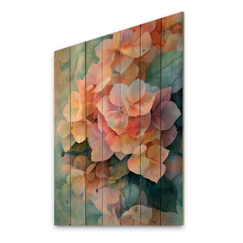 Abstract Hydrangea Summer Reflection II - Hydrangea Wood Wall Art - On Natural Pine Wood, 20" H x 10" W x 0.78" D