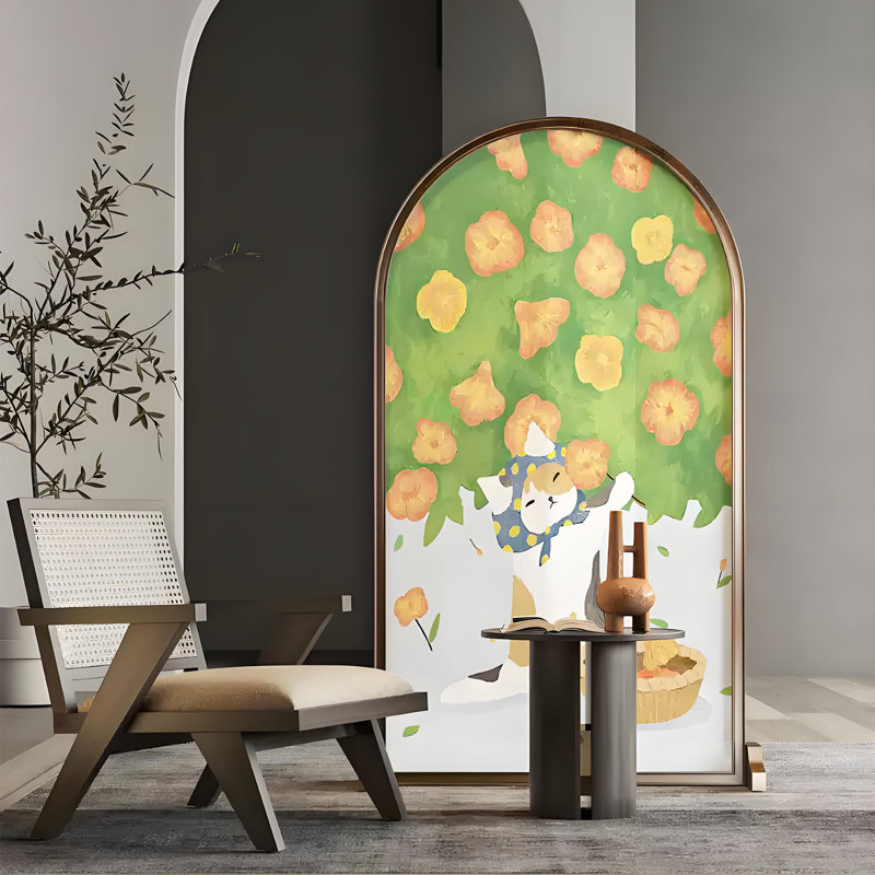 Caricature d'écran en bois floral, H 70,87 po x l 47,24 po x P 1,57 po