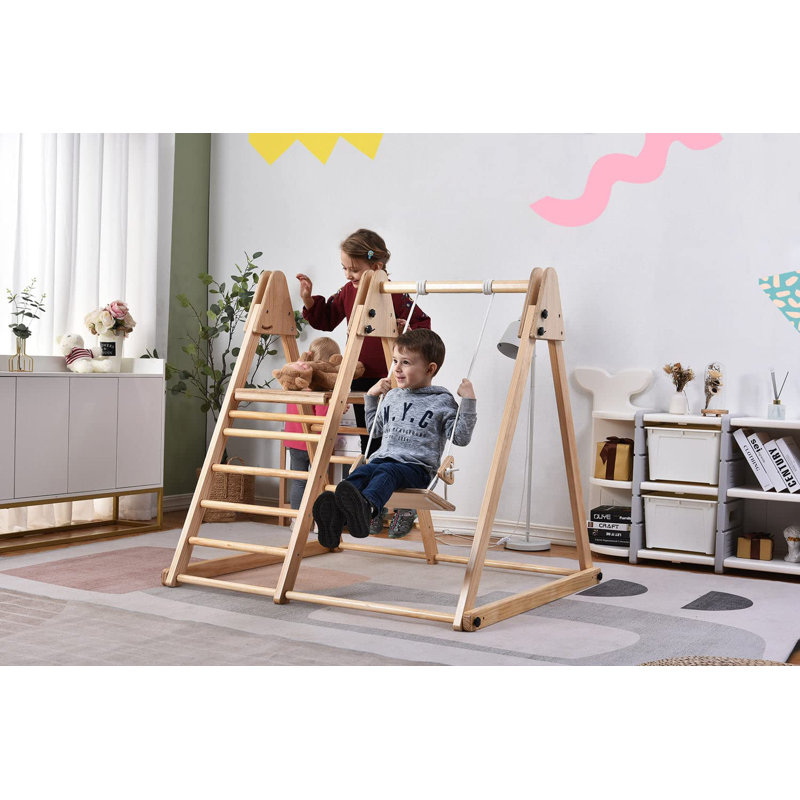 Juniper Natural Wood Indoor Playset with Climber, Swing, and Slide