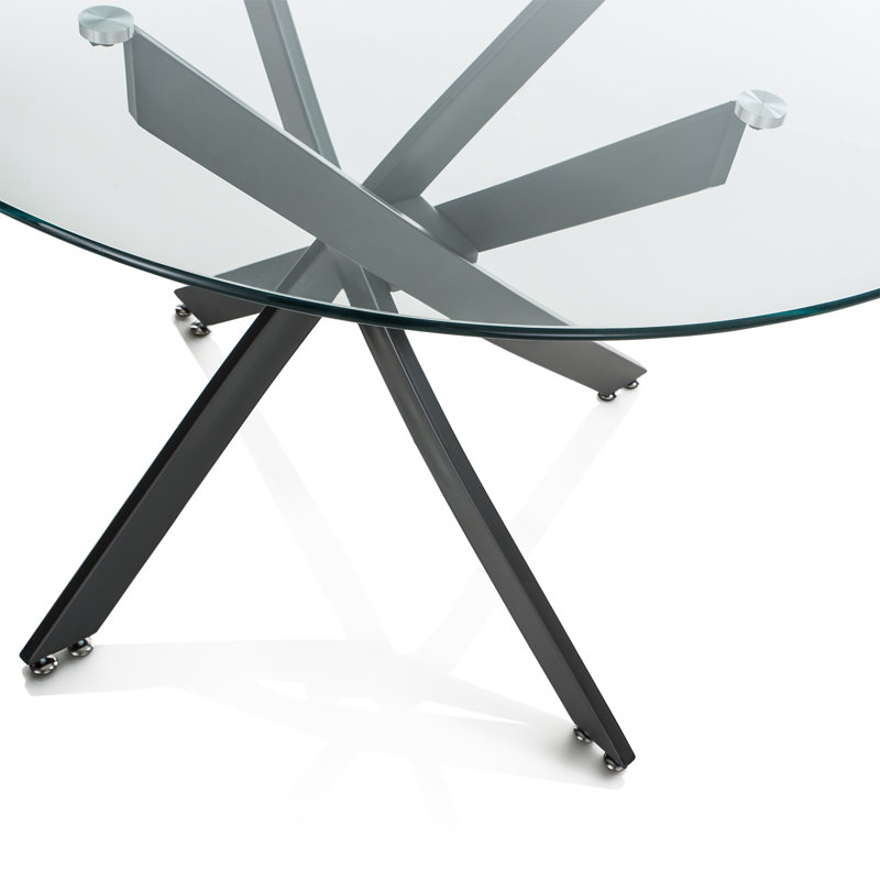Merricks Round Metal Base Dining Table, Clear