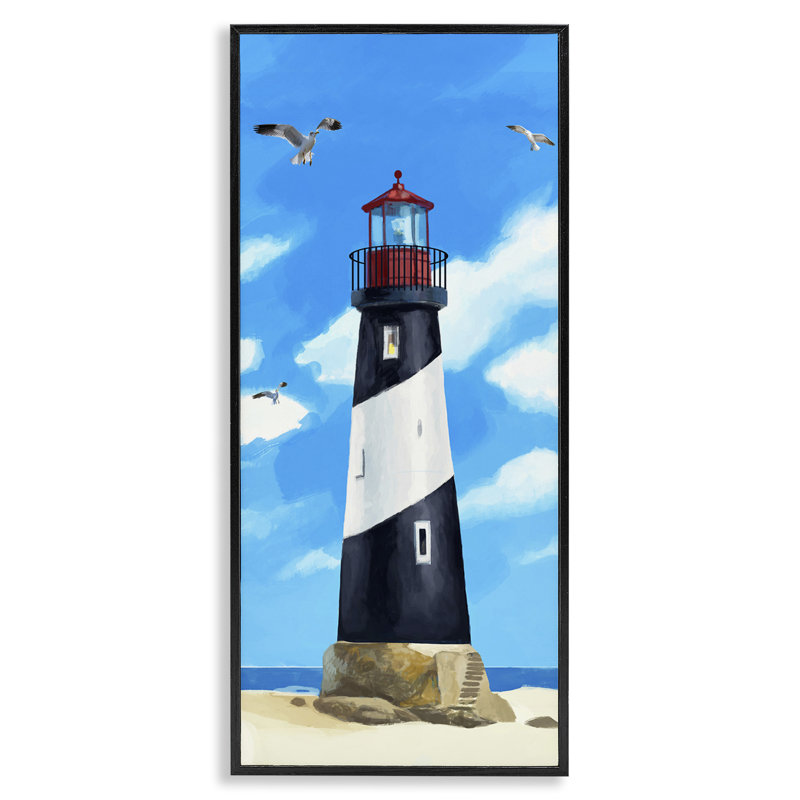 Phare sur la plage, estampe numérique par Lucca Sheppard, H 30 po x l 13 po, Giclée encadrée noir minuit
