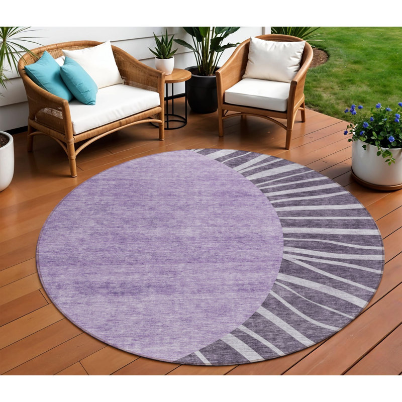 Tapis extérieur rond lavable abstrait aubergine 8 po mauve et lavande