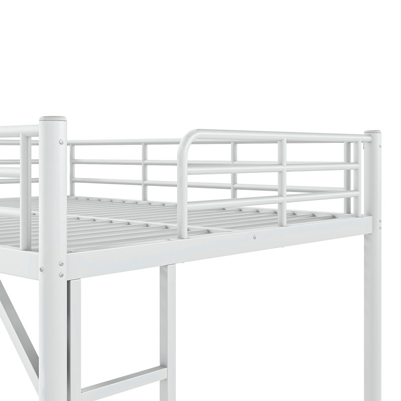 Lit mezzanine double avec échelles, lit mezzanine double en métal pour adultes, adolescents, enfants, amplement d'espace sous le lit et aucun sommier nécessaire, blanc