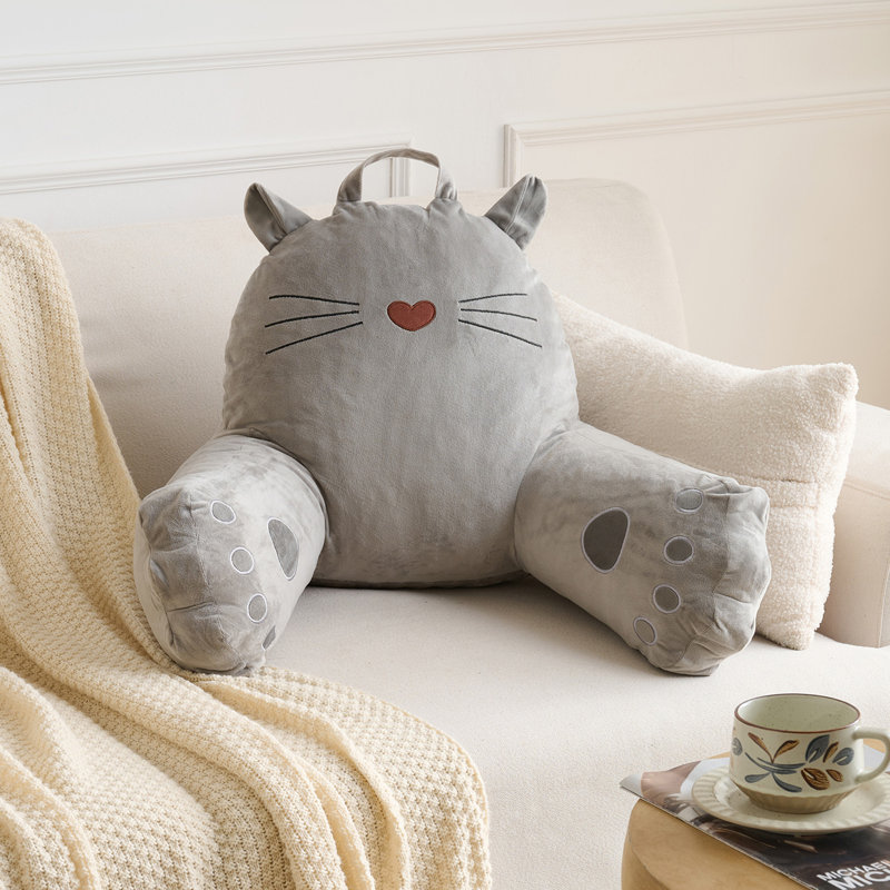Coussin en mousse à mémoire de forme pour enfants avec accoudoirs, chat, Chat gris