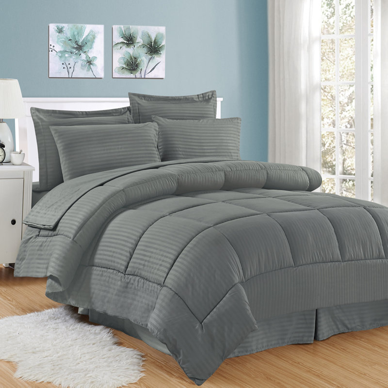Ensemble d'édredon à rayures Dobby, Gris, Édredon grand et 7 pièces supplémentaires