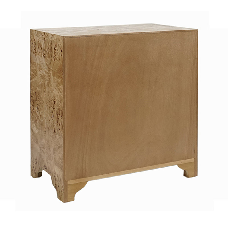 Calvin 28'' Beige Burl Wood and Brass Nightstand with Storage