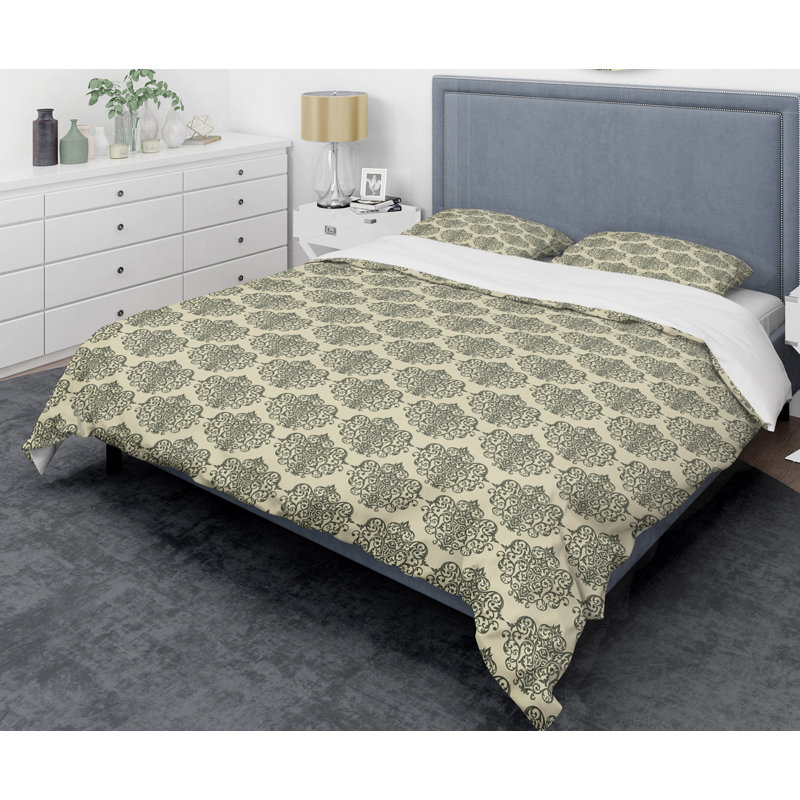 Retro Art Deco - Mid century bedding set - Modern Mid-century Bed cover set, Twin Duvet Cover + 1 Sham, Gray/Green Abstract