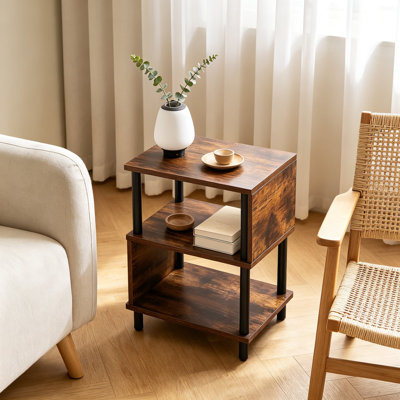 Mid-Century Modern Side Table for Bedroom, Small End Table with Open Storage Shelf