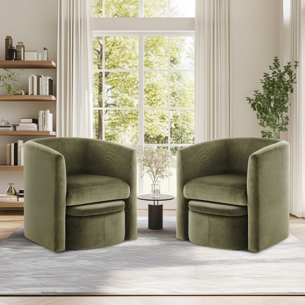 Kyah Upholstered Barrel Chair with Ottoman (Set of 2)