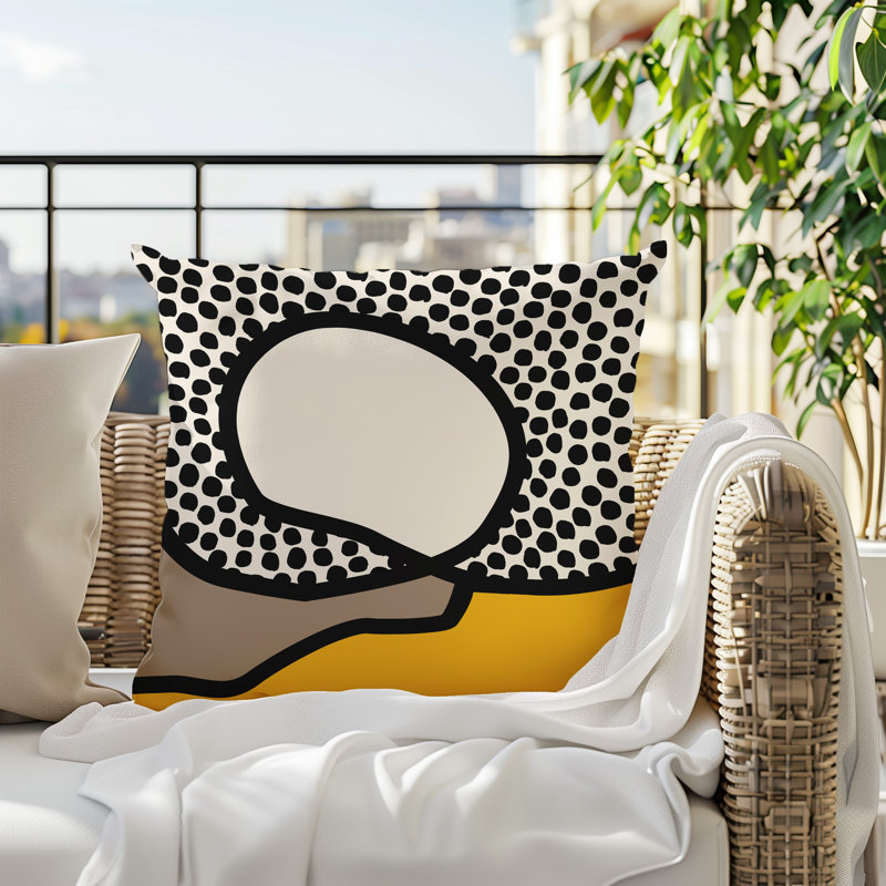 Oreiller carré réversible intérieur / extérieur Vie Abstract, H 19 po x l 19 po, Jaune