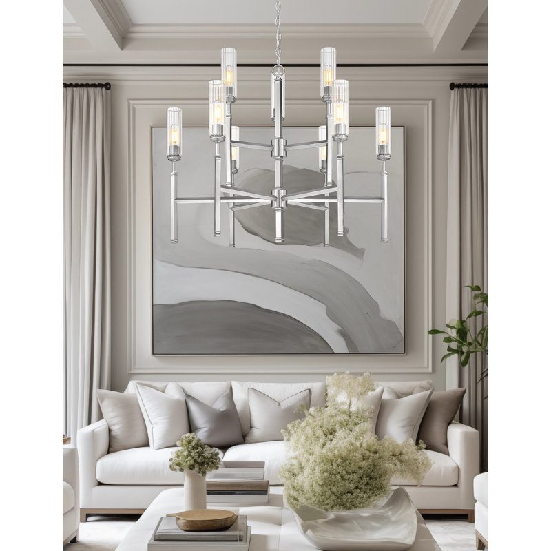 Granton Brushed Nickel 9 Light Chandelier, Brushed Nickel