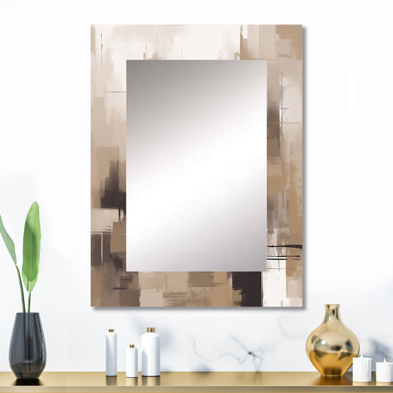 Cubism Beige Synergy - Abstract Wall Mirror, Modern Decorative Mirror, Printed Metal Art, 32" x 24"