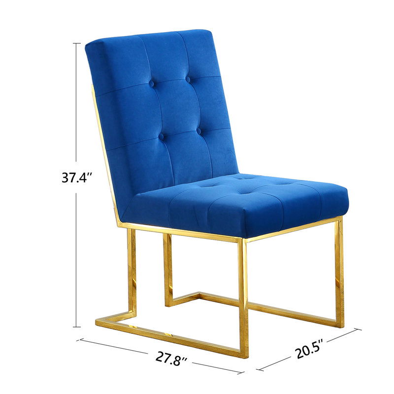 Chaise moderne en velours capitonnée, Bleu