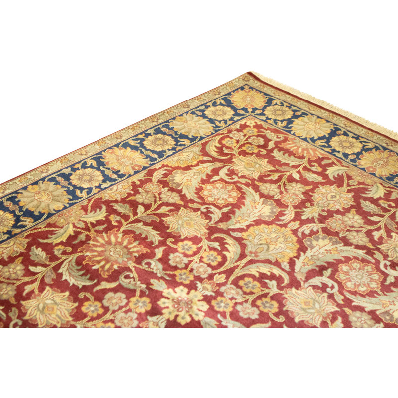 Tapis rouge et bleu noué à la main de haute qualité
