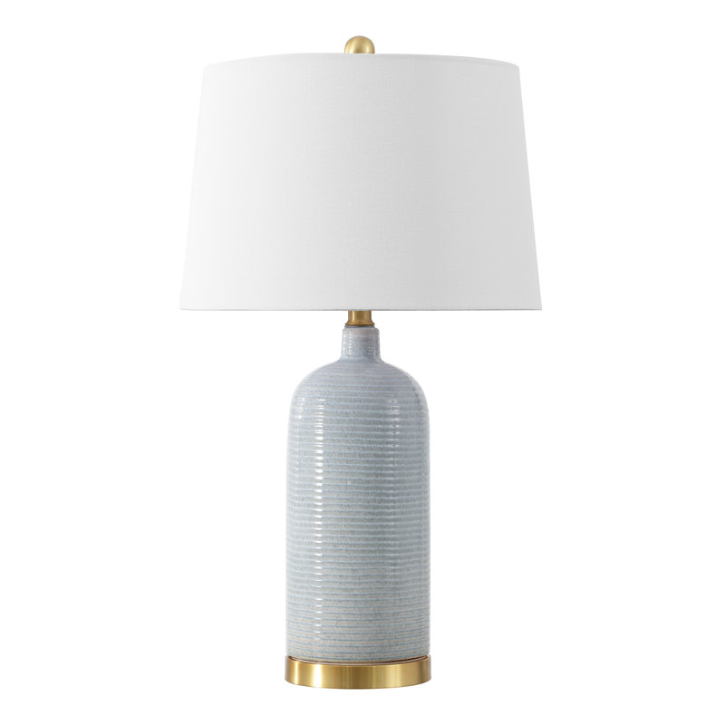Blue Ceramic Table Lamp with White Cotton Shade