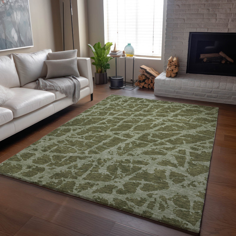 Tapis olive Cerrito AMF501 lavable à la machine de qualité supérieure, Rectangle 2 pi 6 po x 3 pi 10 po