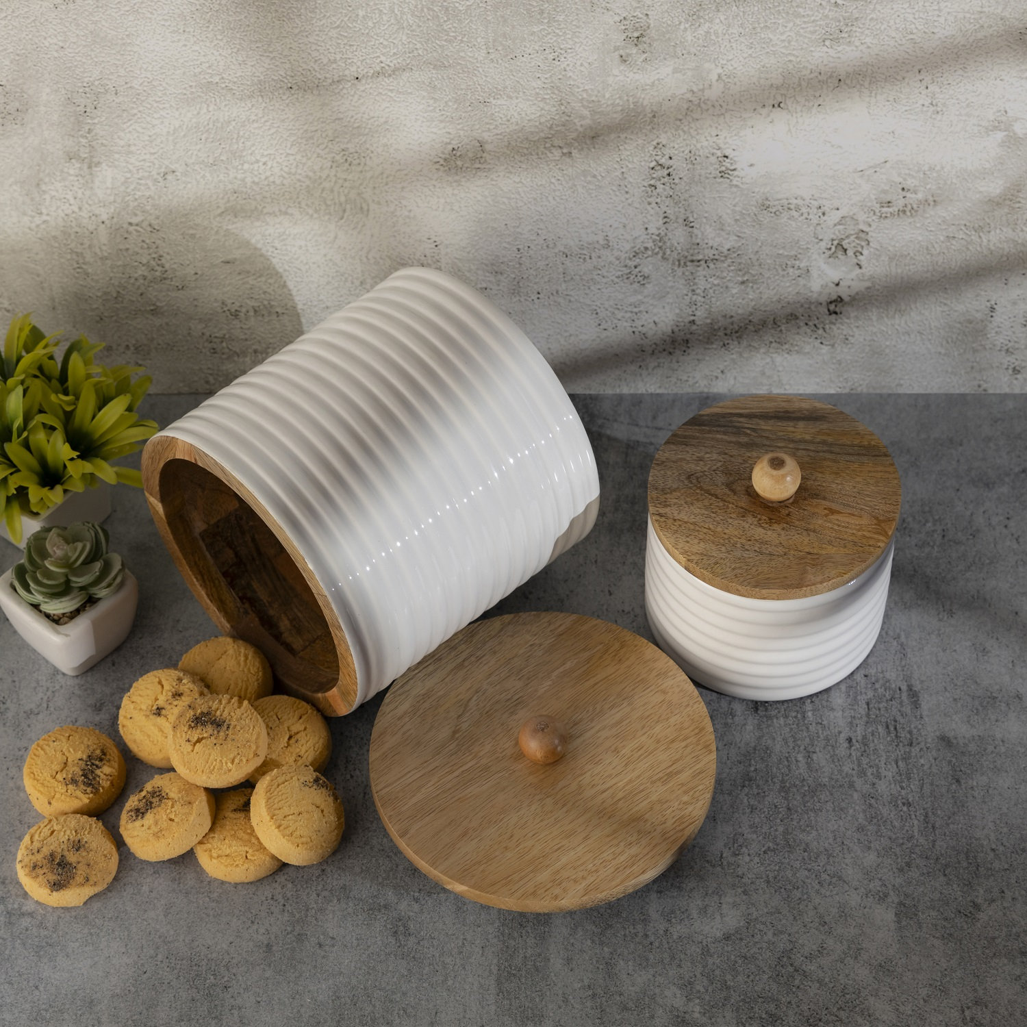 Osborne Mango Wood Kitchen Canister Set, White