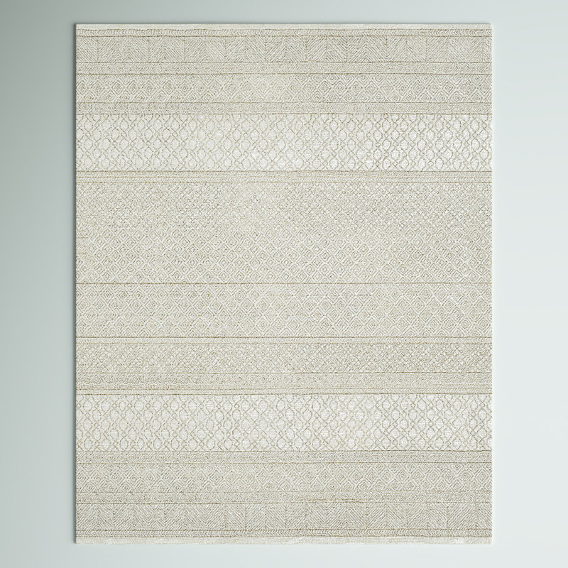 Tapis en laine gris et crème à motif géométrique touffeté à la main Abdera, Rectangle 5 pi x 7 pi 6 po