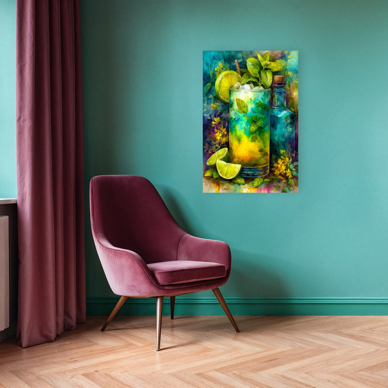 Menthe rafraîchissante Mojito, art moderne abstrait coloré, 36" H x 24" W