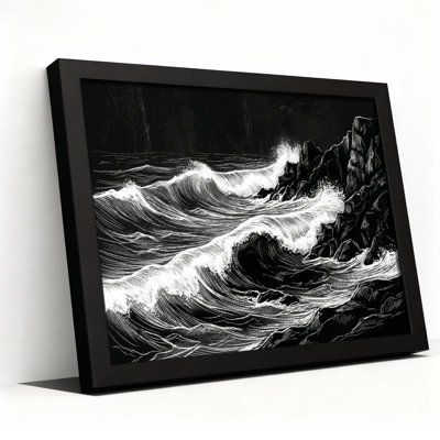 Art mural sur toile noir encadré pour le salon, la chambre à coucher, le bureau ou le vestibule - décoration murale décorative avec pierre ondulée