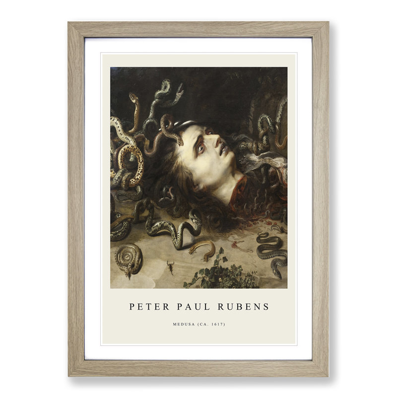 The Head of Medusa by Peter Paul Rubens - Picture Frame Painting, Oak Framed, 36cm H x 27cm W x 2cm D