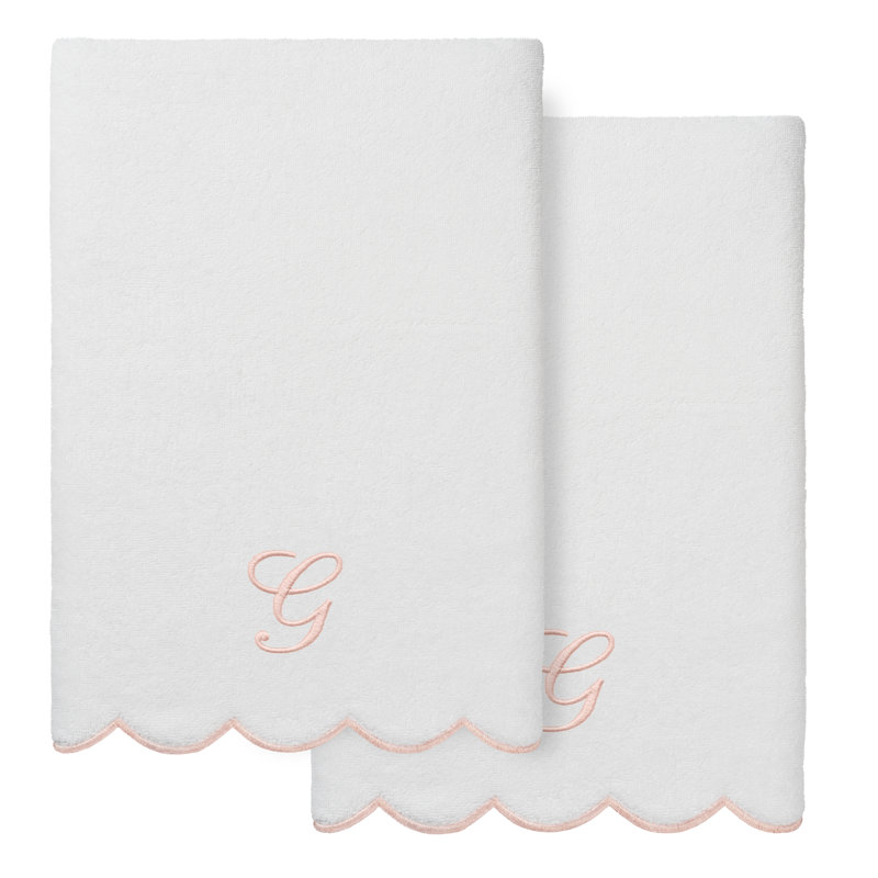 Ensemble de serviettes de bain personnalisées 100% coton turque 2 pièces Linum Home Textiles ADORNIA, G, Blanc / Rose