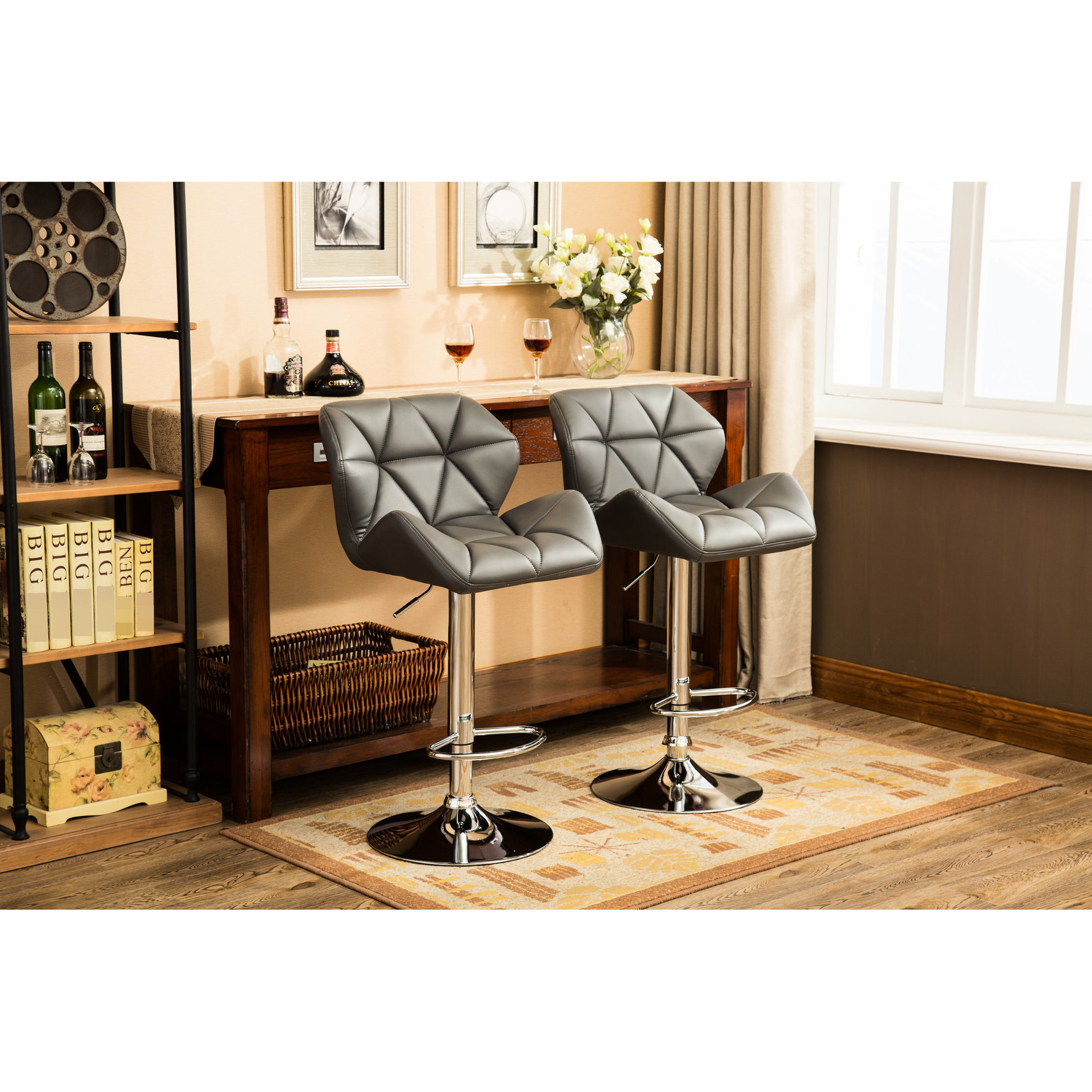 Mercer41 2 Contemporary White Stools - Hydraulic Adjustable Height, Pu ...