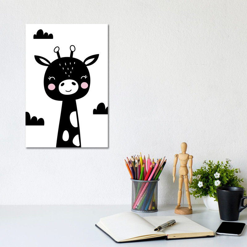 Giraffe Scandi Black - Wrapped Canvas Print, 20.32 cm H x 30.48 cm W