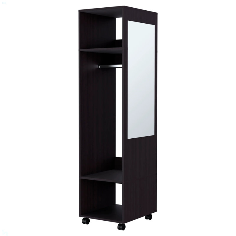 Armoire à 3 tablettes avec miroir et rangement ouvert, Noir