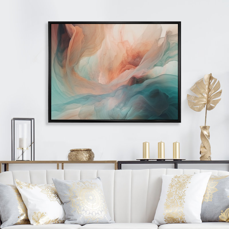 " Orange Blue Dancing Colors III ", 30" H x 40" W x 1.5" D, Black Floater Frame