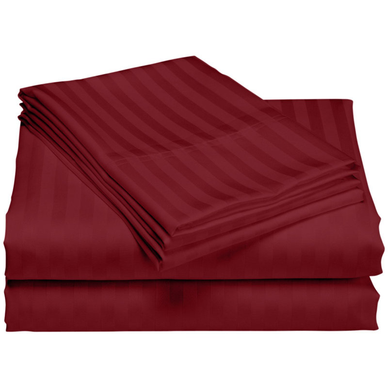  Stripe Weave 1200 Thread Count Striped 100% Cotton Sheet Set, Queen Sheet Set with 2 Standard Pillowcases, Burgundy