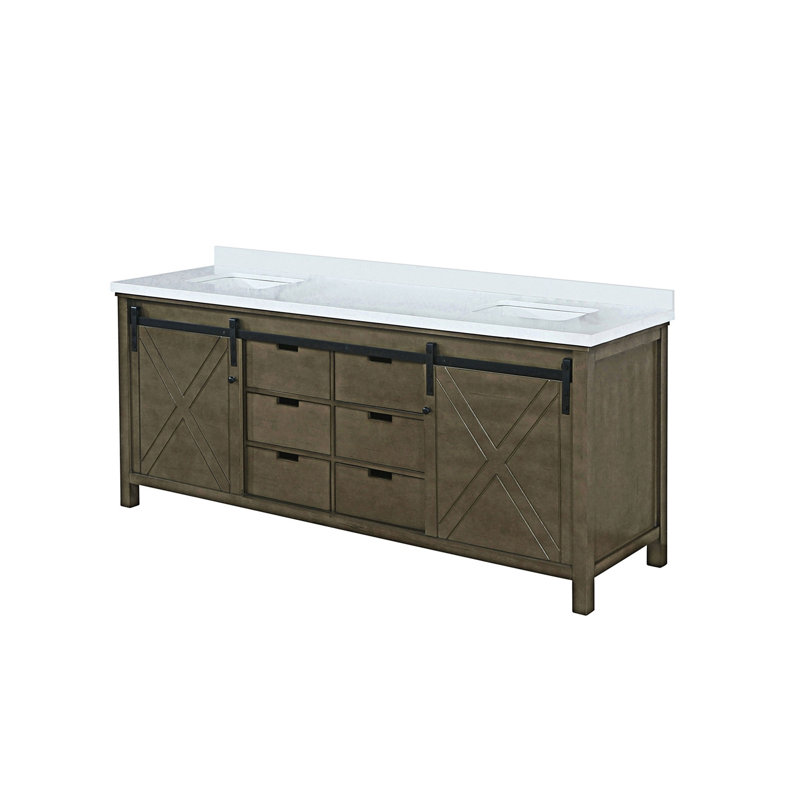 Meuble-lavabo double rustique avec comptoir en quartz