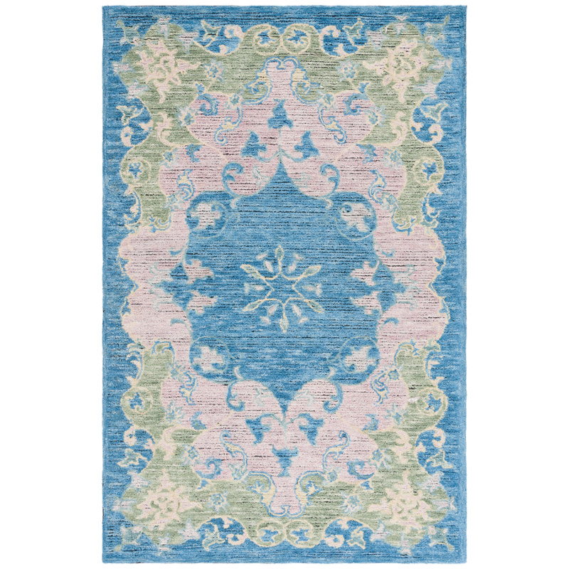 Savonnerie 402 Hand Tufted Wool/Cotton Oriental Indoor Use Only Rug in Blue/Pink, Square 6'