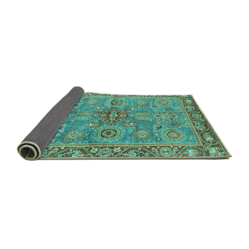Tapis géométrique bleu / brun fabriqué à la machine, Rond 7 pi