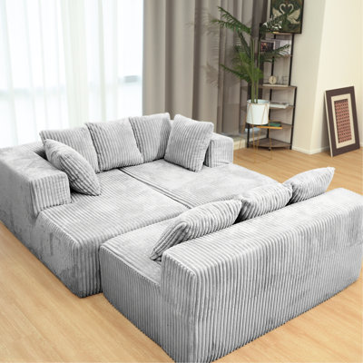 4 Modular U-shaped Chaise Lounge In Black Striped Corduroy, Customizable Layout, No Assembly, American Style Essence, Long-pile Fabric Design,