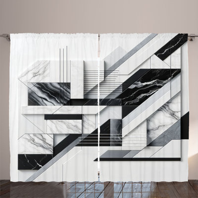 Ambesonne Curtains 2 Panel Set, Marble Print Effect, Off White and Dark Gray -  p_sd1619_108x108