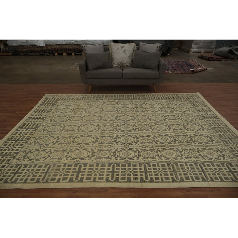 Tapis luxueux de luxe Peshawar 8 x 10 avec bordure géométrique audacieuse