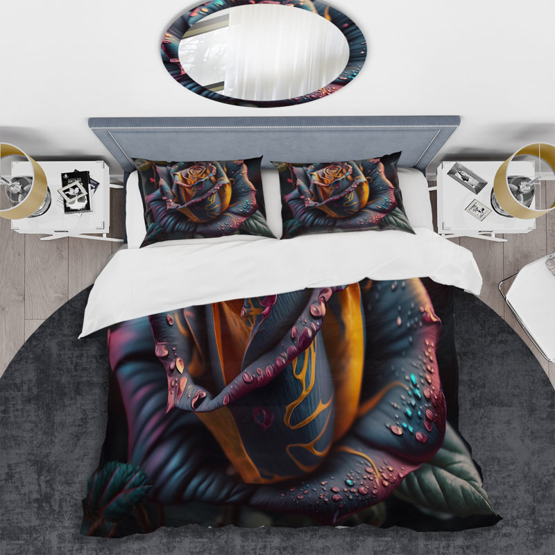 Ensemble de housse de couette Colorful Rose I - Floral Rose, Housse de couette pour grand lit et 2 taies décor