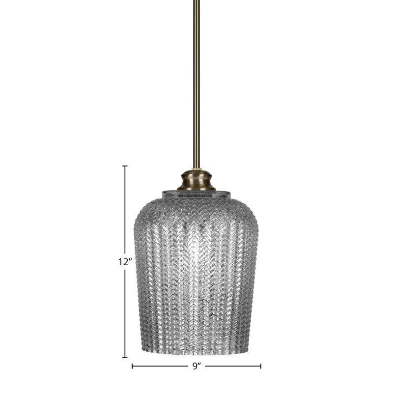 Luminaire suspendu suspendu Chy avec verre texturé 9 po, Argent argent, Laiton New Age