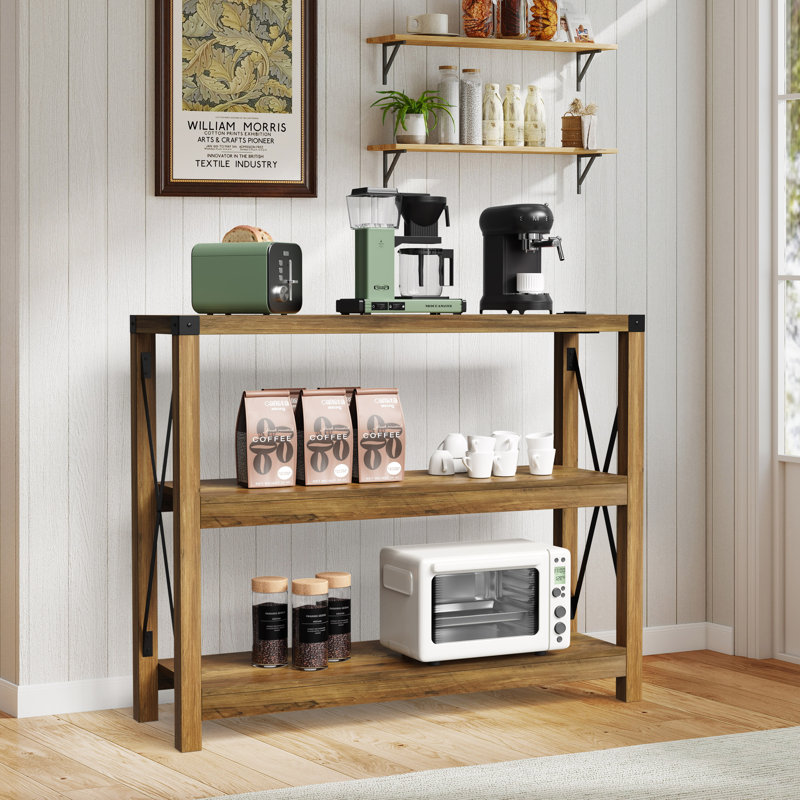 Console Darletha avec tablettes de rangement à 3 niveaux, Chêne rustique, H 31,5 po x l 43,3 po x P 11,8 po