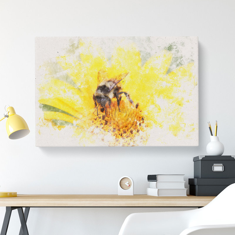 Bee Collecting Pollen - Wrapped Canvas Print, 35cm H x 50cm W x 3cm D